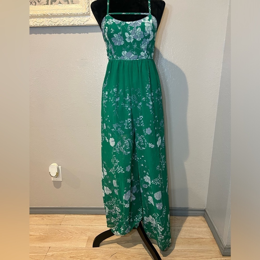 Free People Green Floral Wide-Leg Jumpsuit